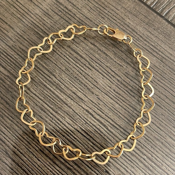 Vintage GHELLER Gold Filled 18 kt Gold Heart Link Bracelet 7 3/4” - Picture 5 of 14